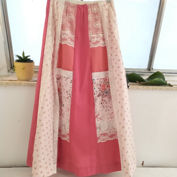 Hurry! Store Close Next Week!Vintage Carefree Fashions Pink Patchwork Maxi Skirt - Picture 4 of 4
